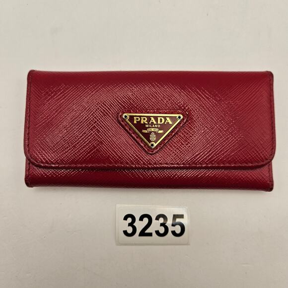 Prada Handbags - PRADA RED SAFFIANO LEATHER 6 KEY HOLDER WALLET CASE GOLD LOGO